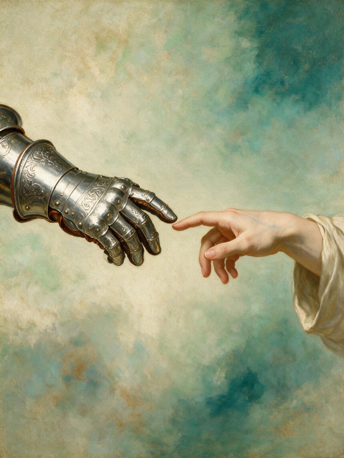 Reaching hands, oil painting